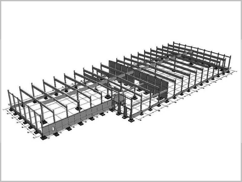 3D-Modell eines Hallentragwerks